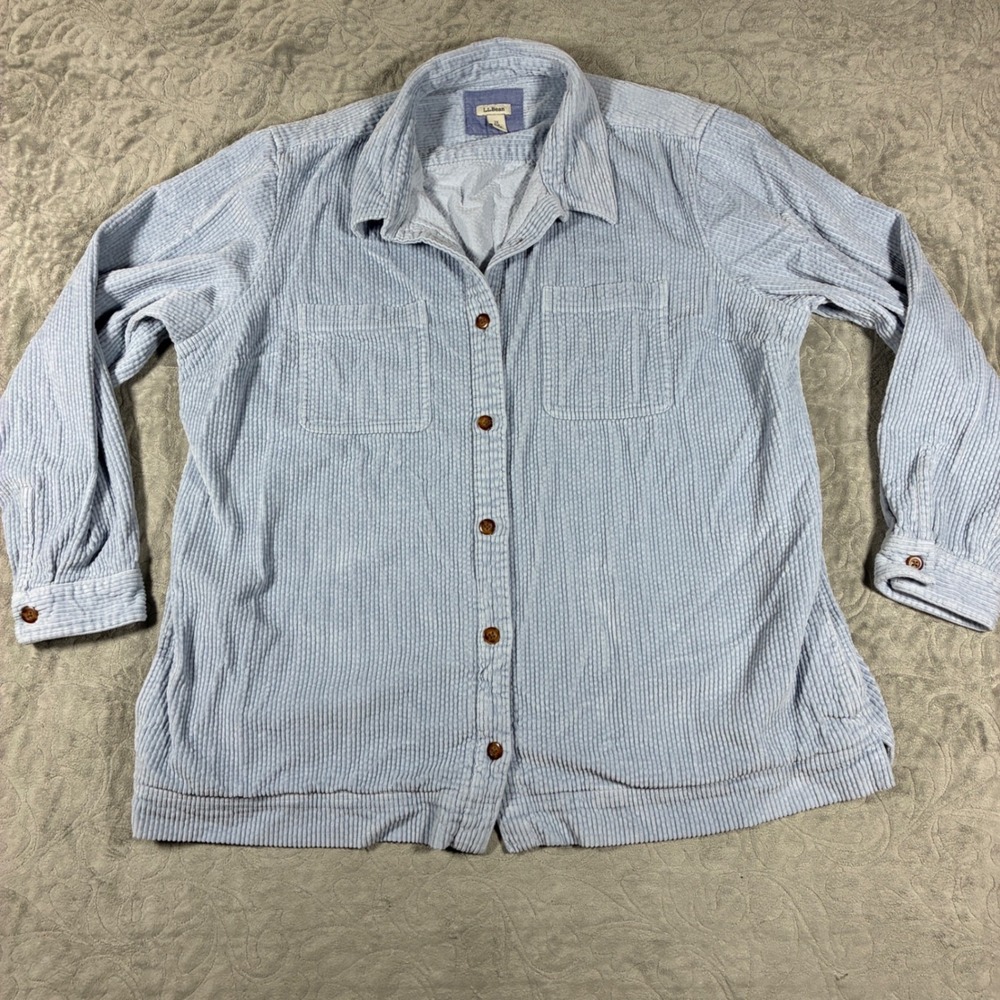 L.L. Bean Womens Wide Wale Corduroy Button Down Shirt Size 2X Light Blue Shacket